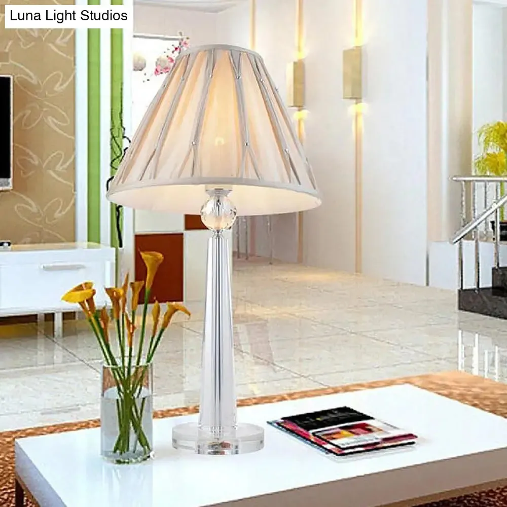 Sleek Crystal Task Lamp with Wide Flare Simplicity Fabric, Beige Nightstand Light for Bedside