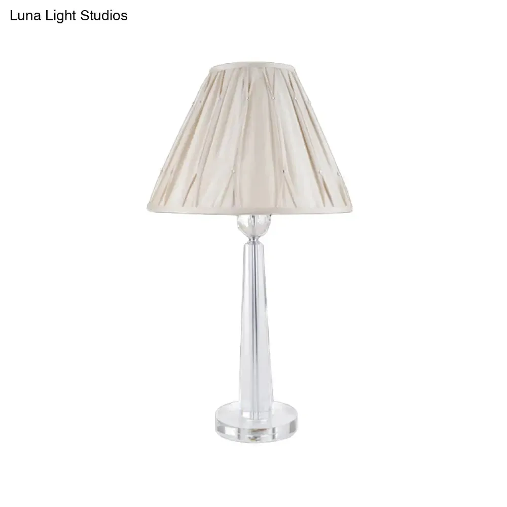 Sleek Crystal Task Lamp with Wide Flare Simplicity Fabric, Beige Nightstand Light for Bedside