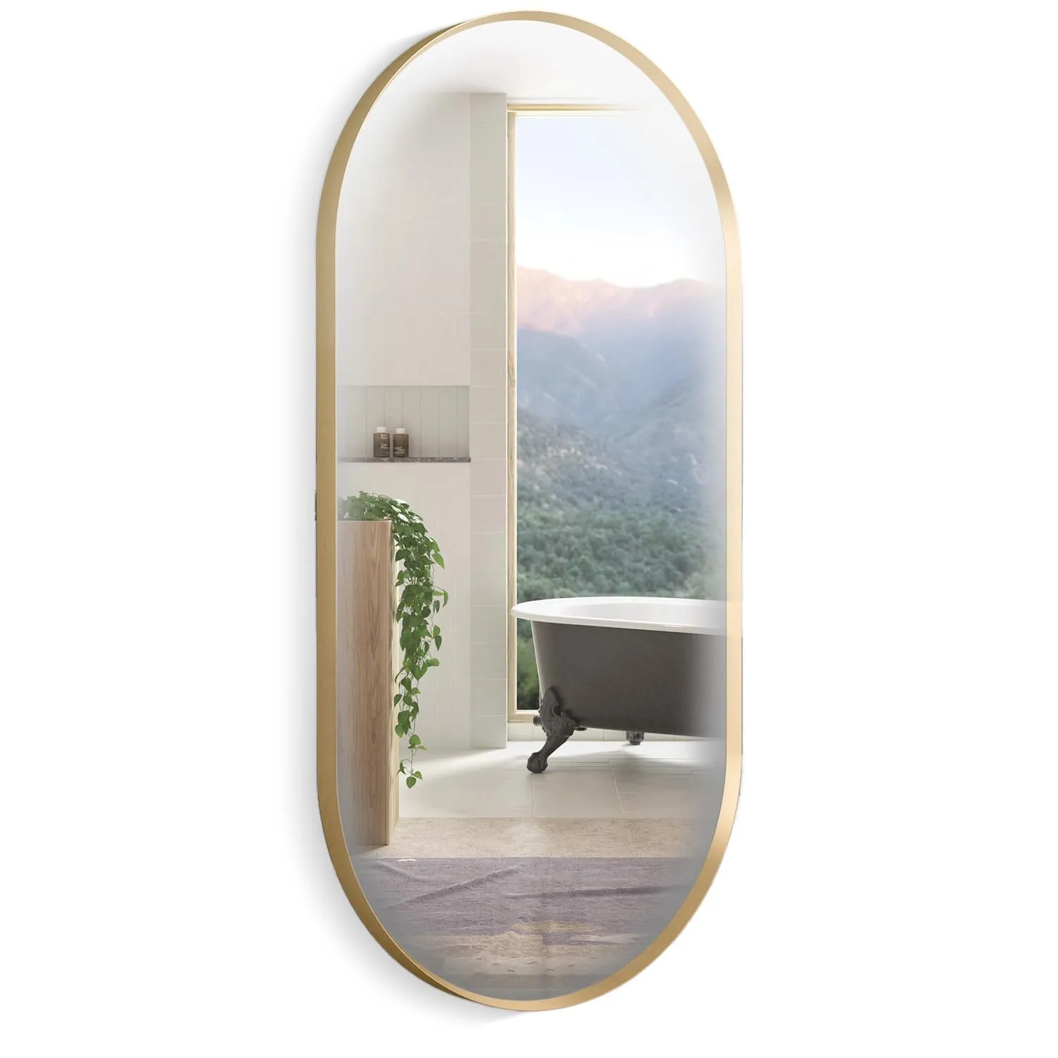 SRA Home Decor Capsule Mirror for Wall Brushed Gold Frame with Silver Coated Glass Mirror for Bathroom, Living Room, Bedroom, Wash Basin, Premium Metal & Timeless Design (30x18 Inches)