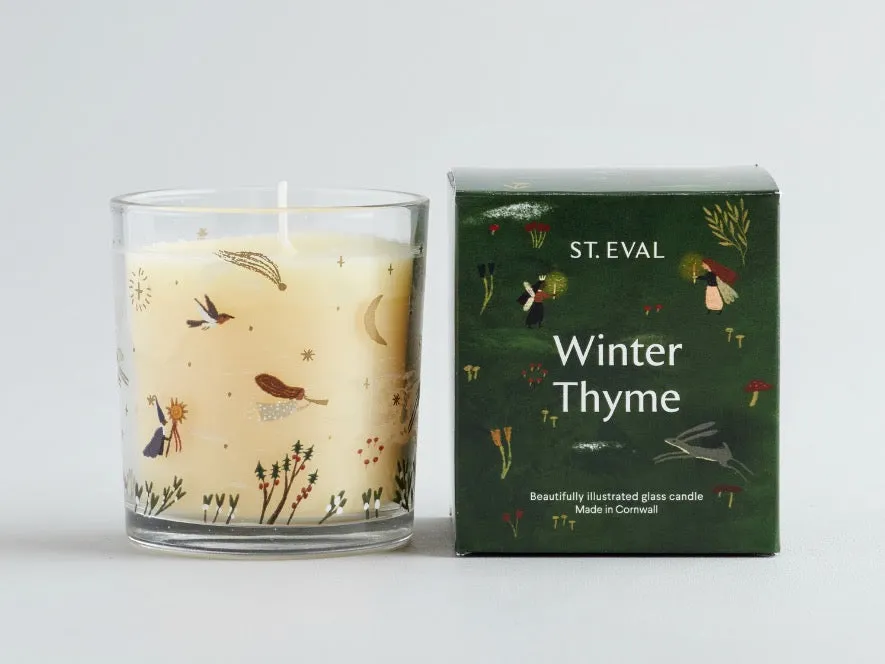 St Eval Winter Thyme, Christmas Wonderland Candle in an illustrated glass jar