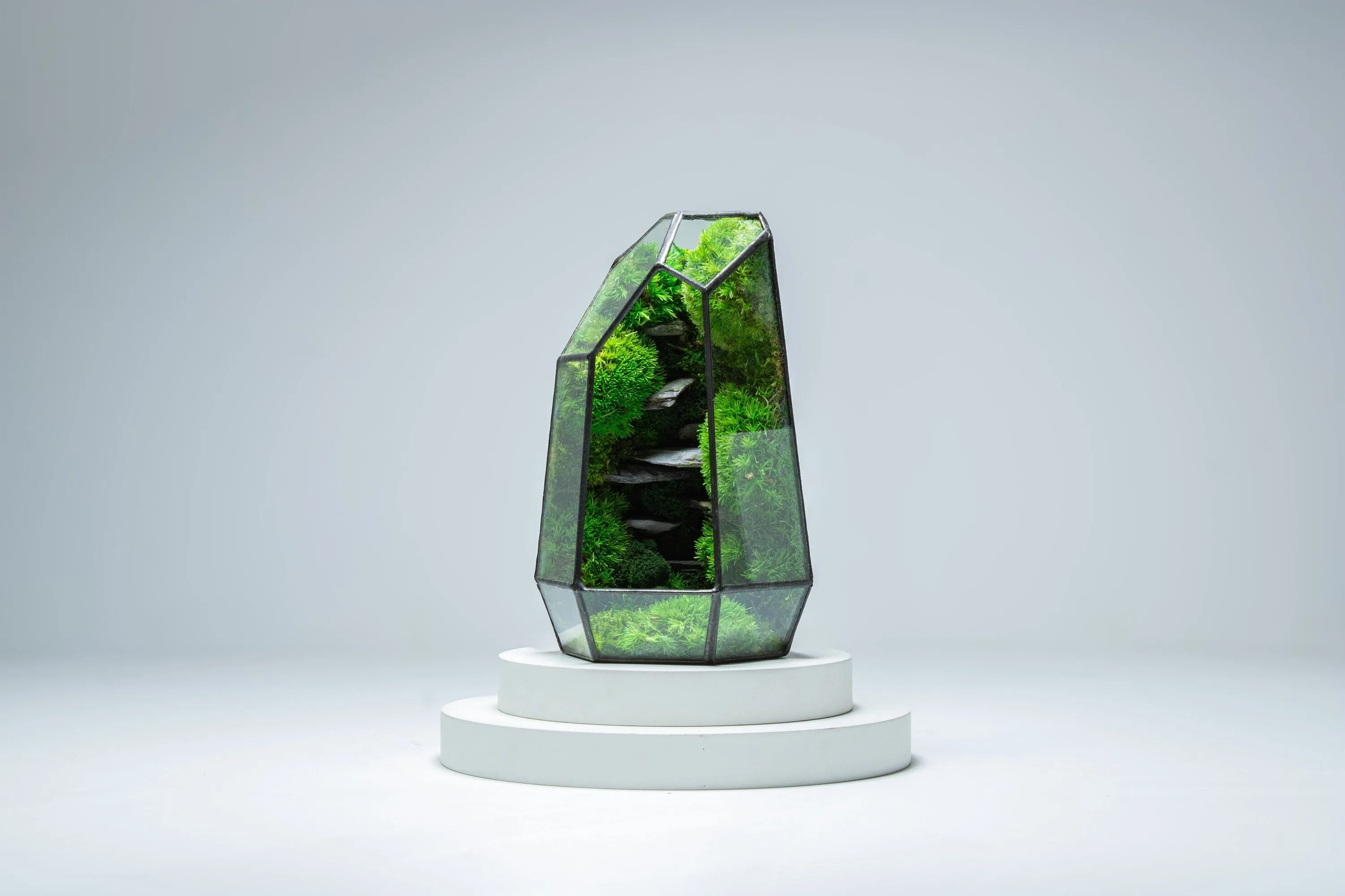 Stone Prism Terrarium with Preserved Moss, Low Maintenance, Ready-Made