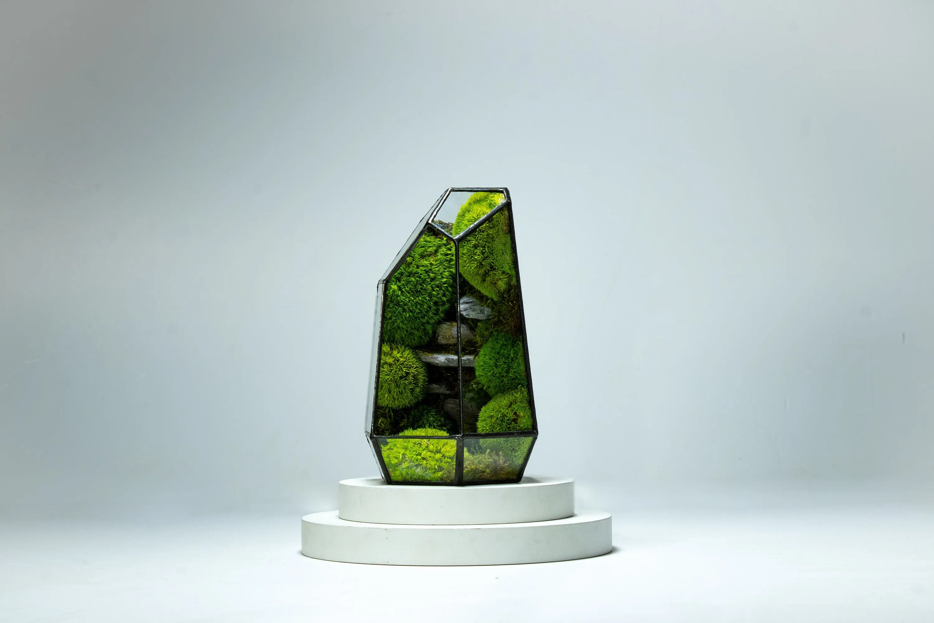 Stone Prism Terrarium with Preserved Moss, Low Maintenance, Ready-Made