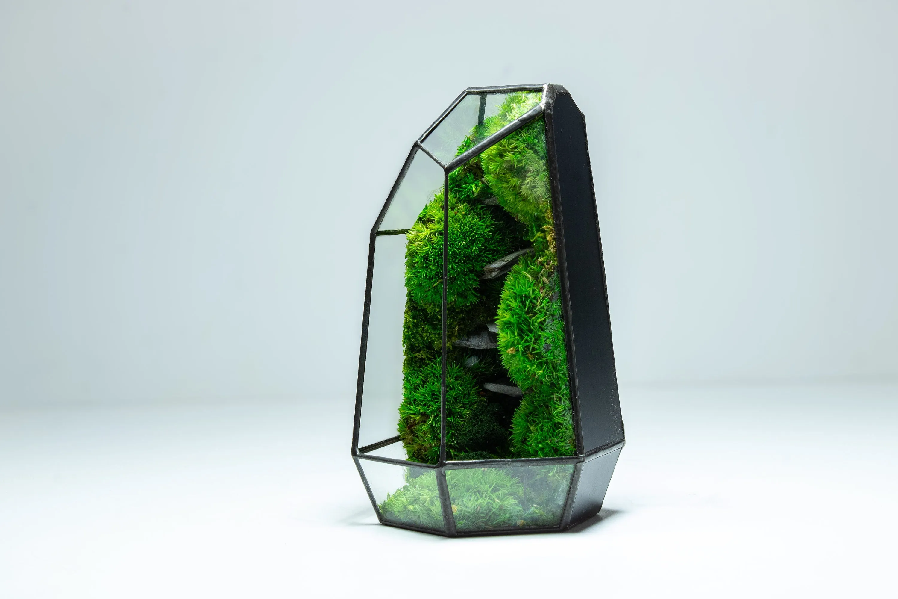 Stone Prism Terrarium with Preserved Moss, Low Maintenance, Ready-Made