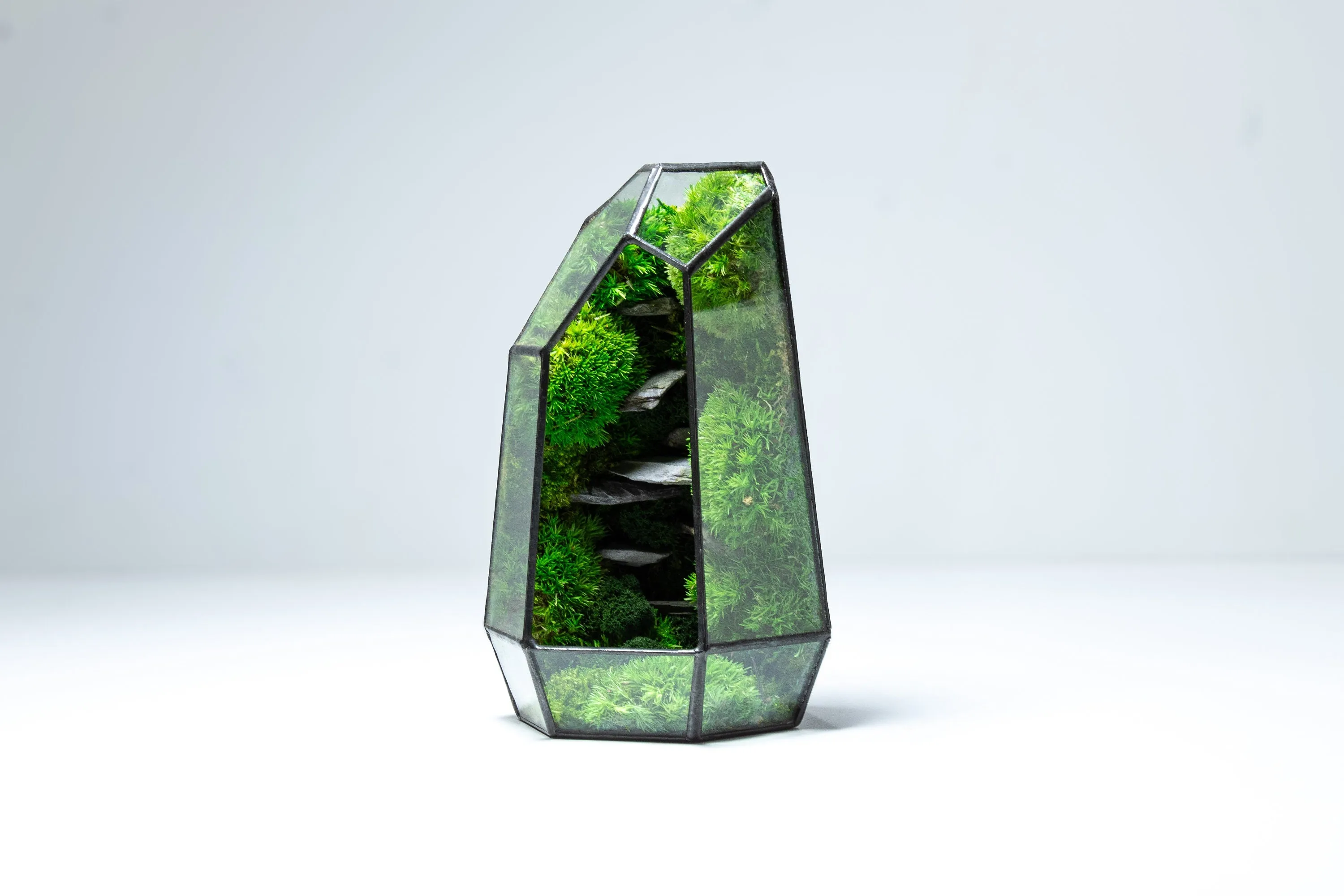 Stone Prism Terrarium with Preserved Moss, Low Maintenance, Ready-Made