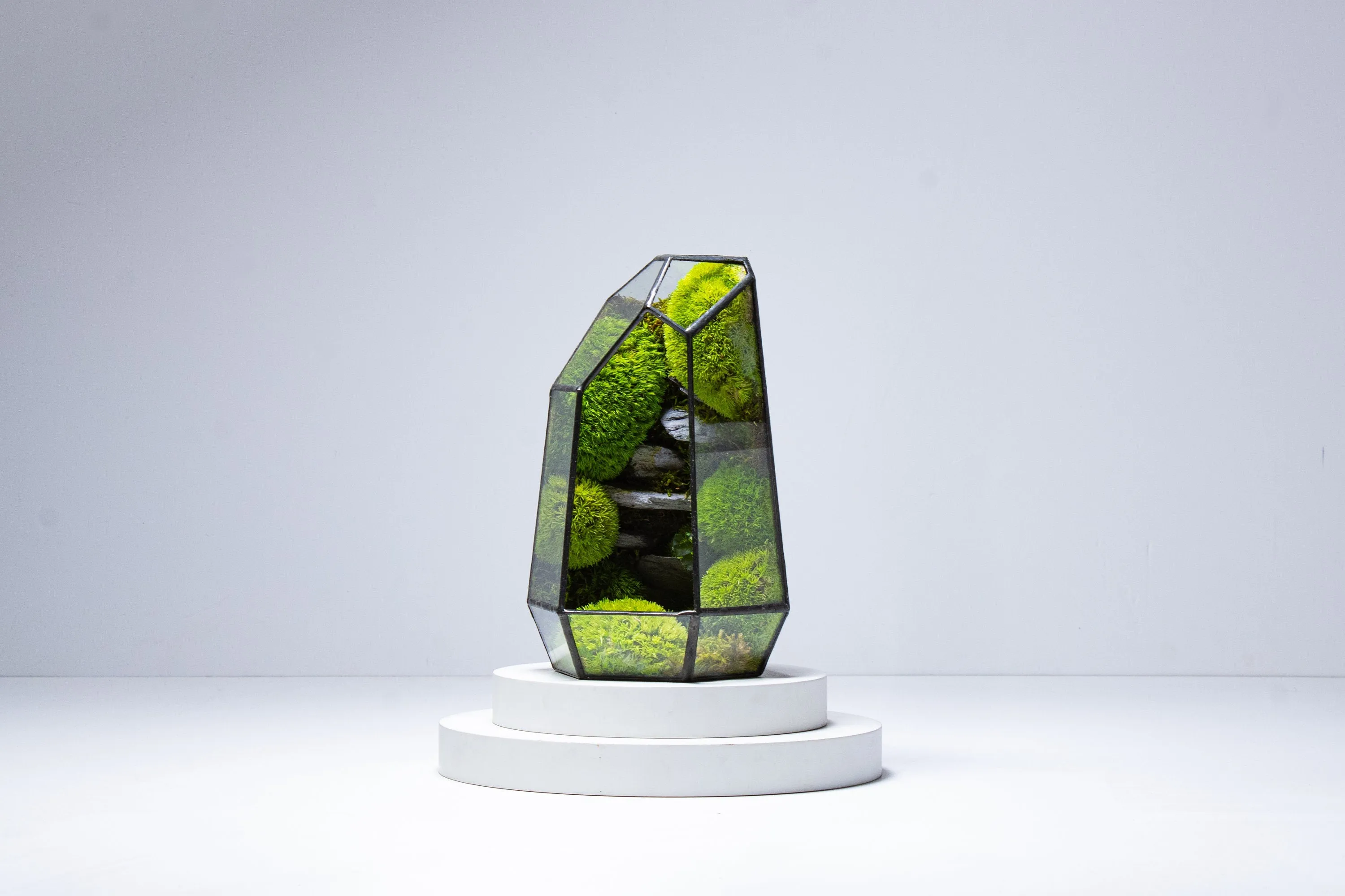 Stone Prism Terrarium with Preserved Moss, Low Maintenance, Ready-Made