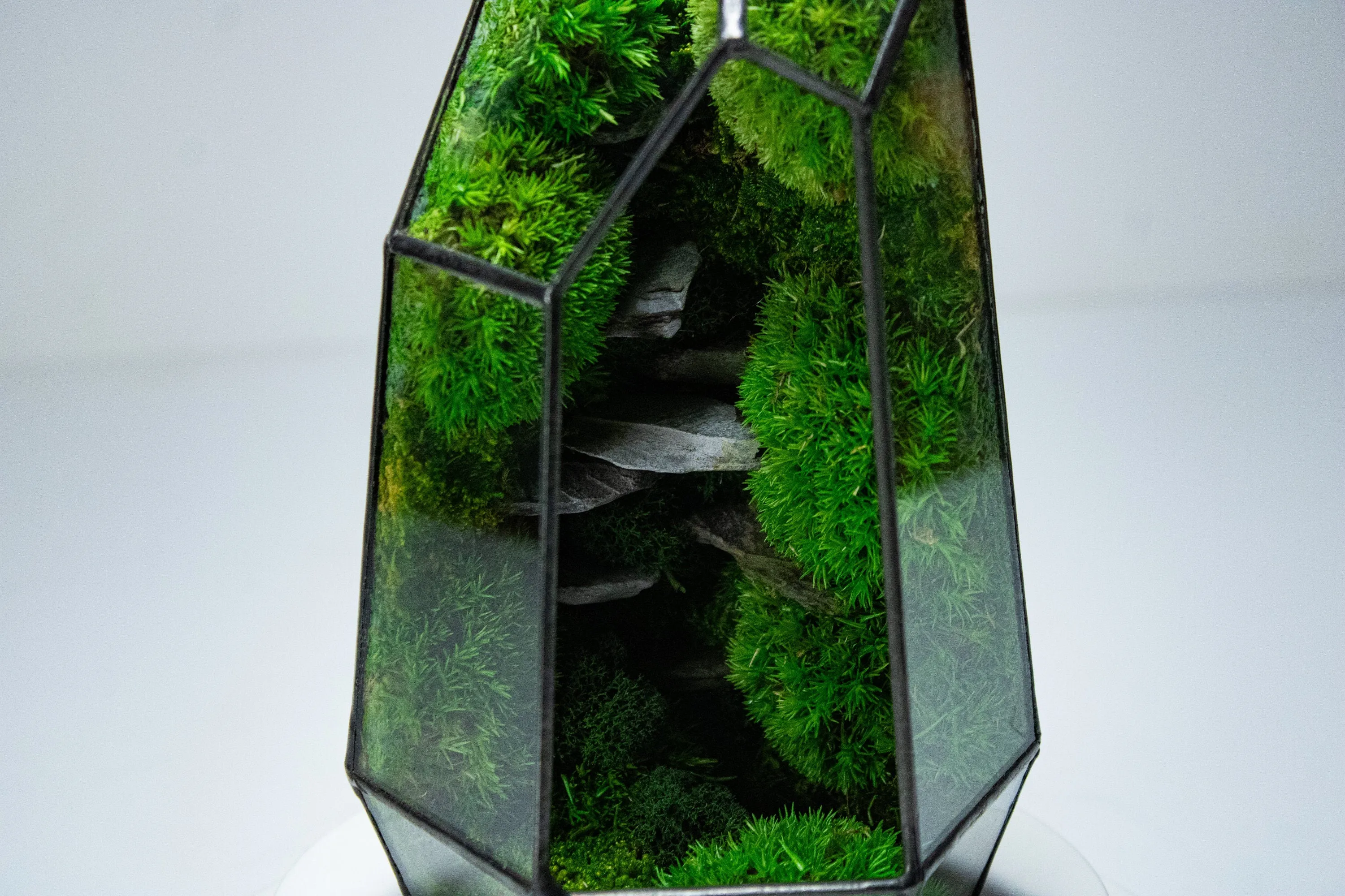 Stone Prism Terrarium with Preserved Moss, Low Maintenance, Ready-Made