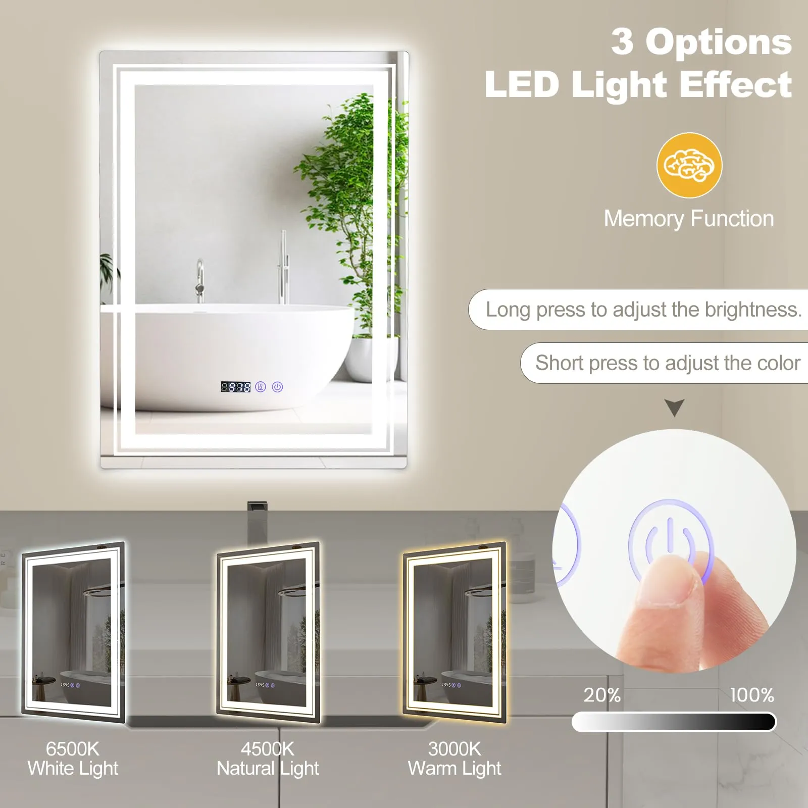 Tangkula Defogging LED Bathroom Mirror