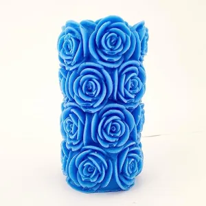 The Decor Affair 1 Pcs Immerse Yourself in The Luminous Majesty of The Aqua Floral Radiance with This Exquisite Blue Rose Pillar Scented Candle.