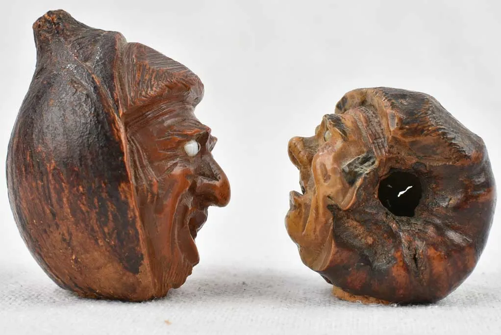 Two miniature sculptures - 19th century Corozo nut - 2¼"