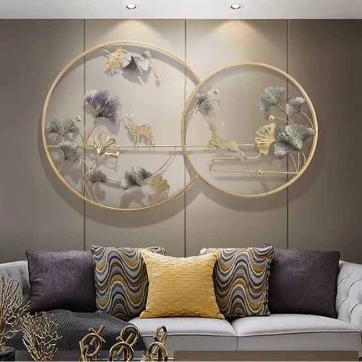 ULTRA SHINE HOME DECOR Modern Round Abstract Hanging Metal Deer Wall Art Sculptures for Home Decoration, Bedroom, Living Room, Hotel & Restaurant Decor (48 x 30 Inch)