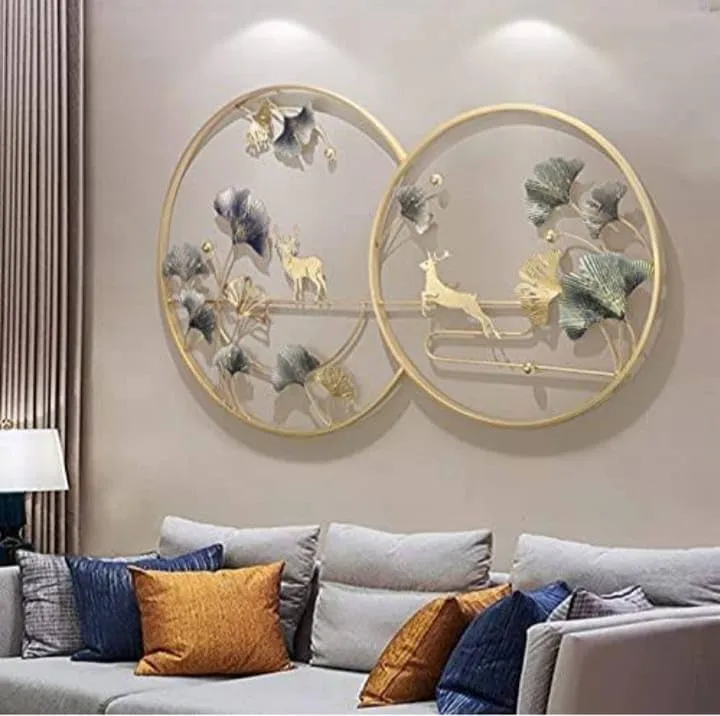 ULTRA SHINE HOME DECOR Modern Round Abstract Hanging Metal Deer Wall Art Sculptures for Home Decoration, Bedroom, Living Room, Hotel & Restaurant Decor (48 x 30 Inch)