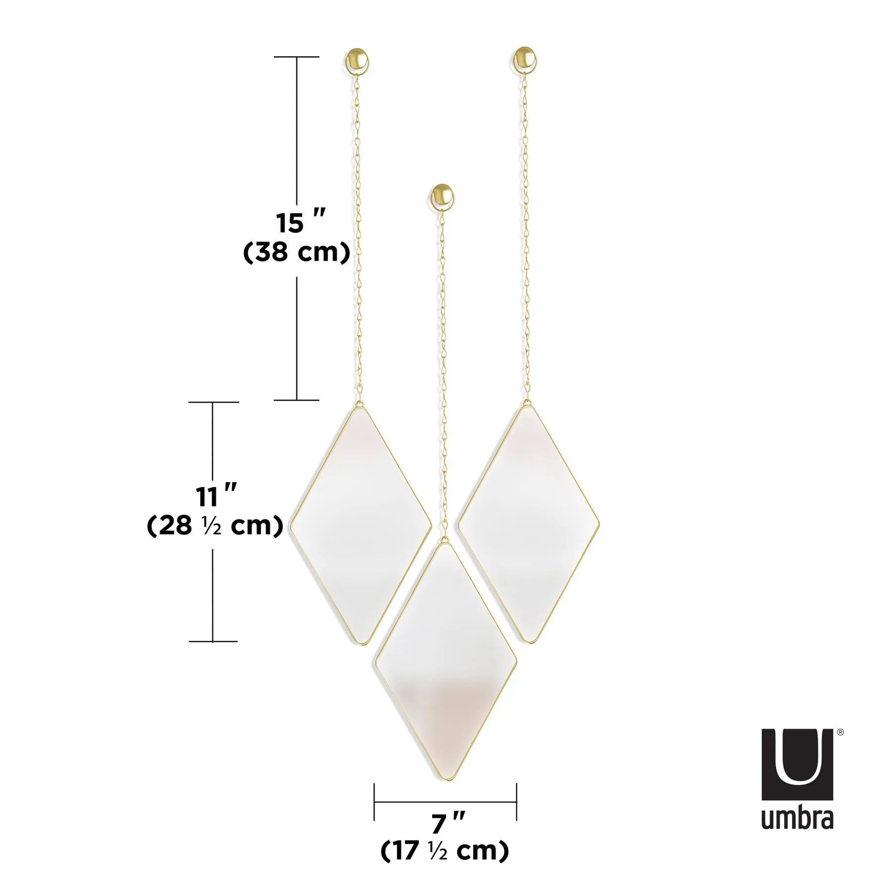 Umbra Dima Diamond Shaped Set of 3 Mirrors with Hanging Chains