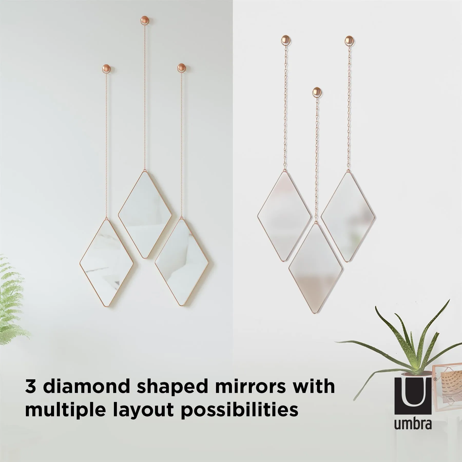 Umbra Dima Diamond Shaped Set of 3 Mirrors with Hanging Chains