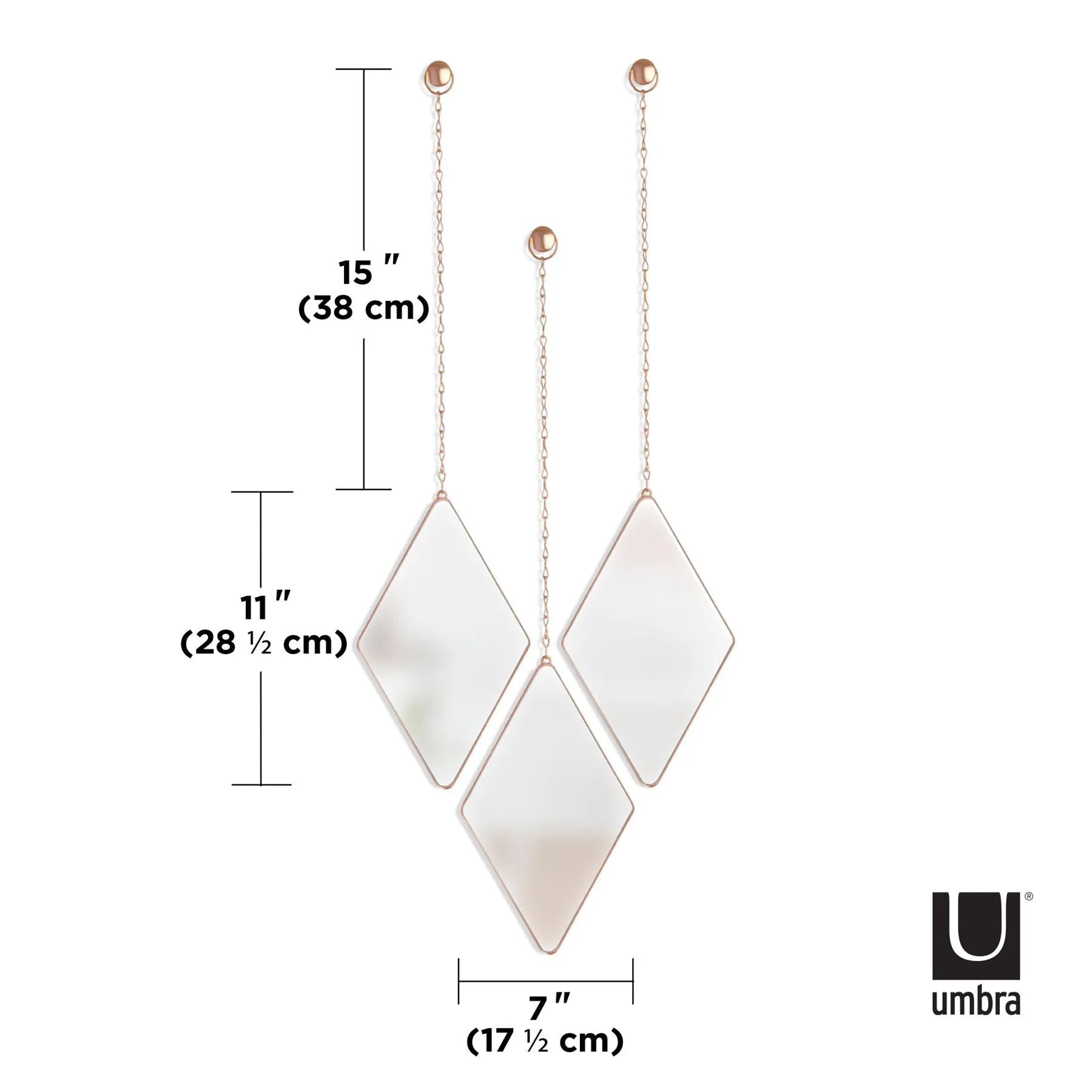 Umbra Dima Diamond Shaped Set of 3 Mirrors with Hanging Chains