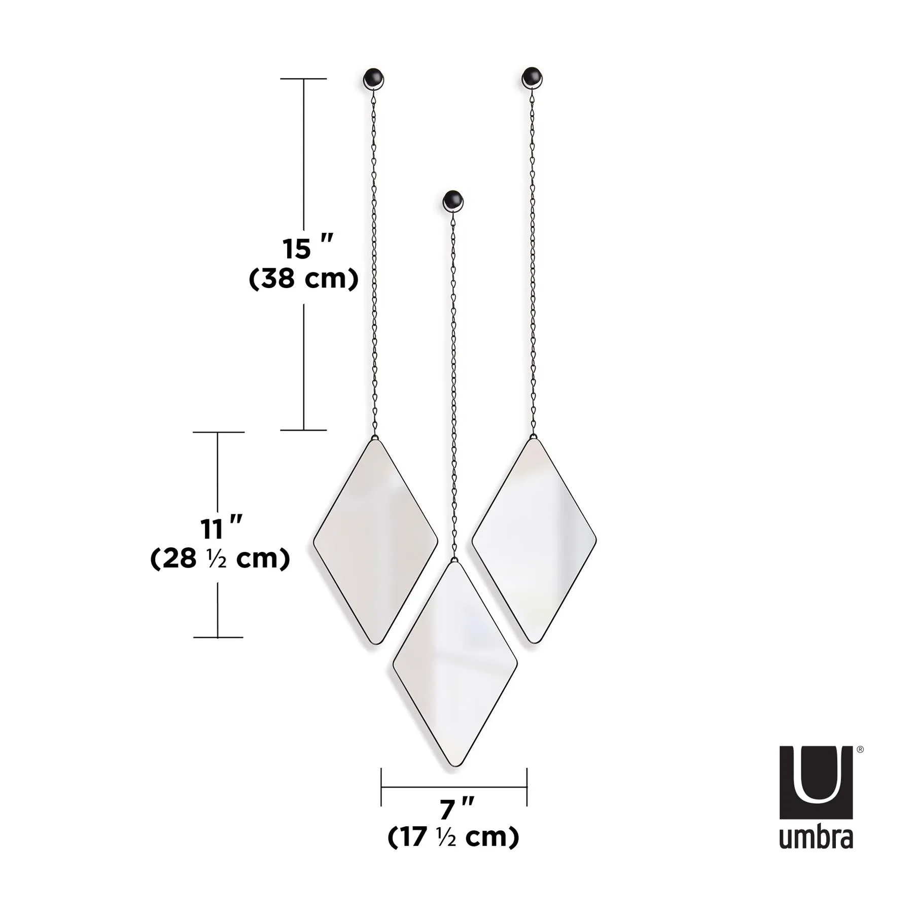 Umbra Dima Diamond Shaped Set of 3 Mirrors with Hanging Chains