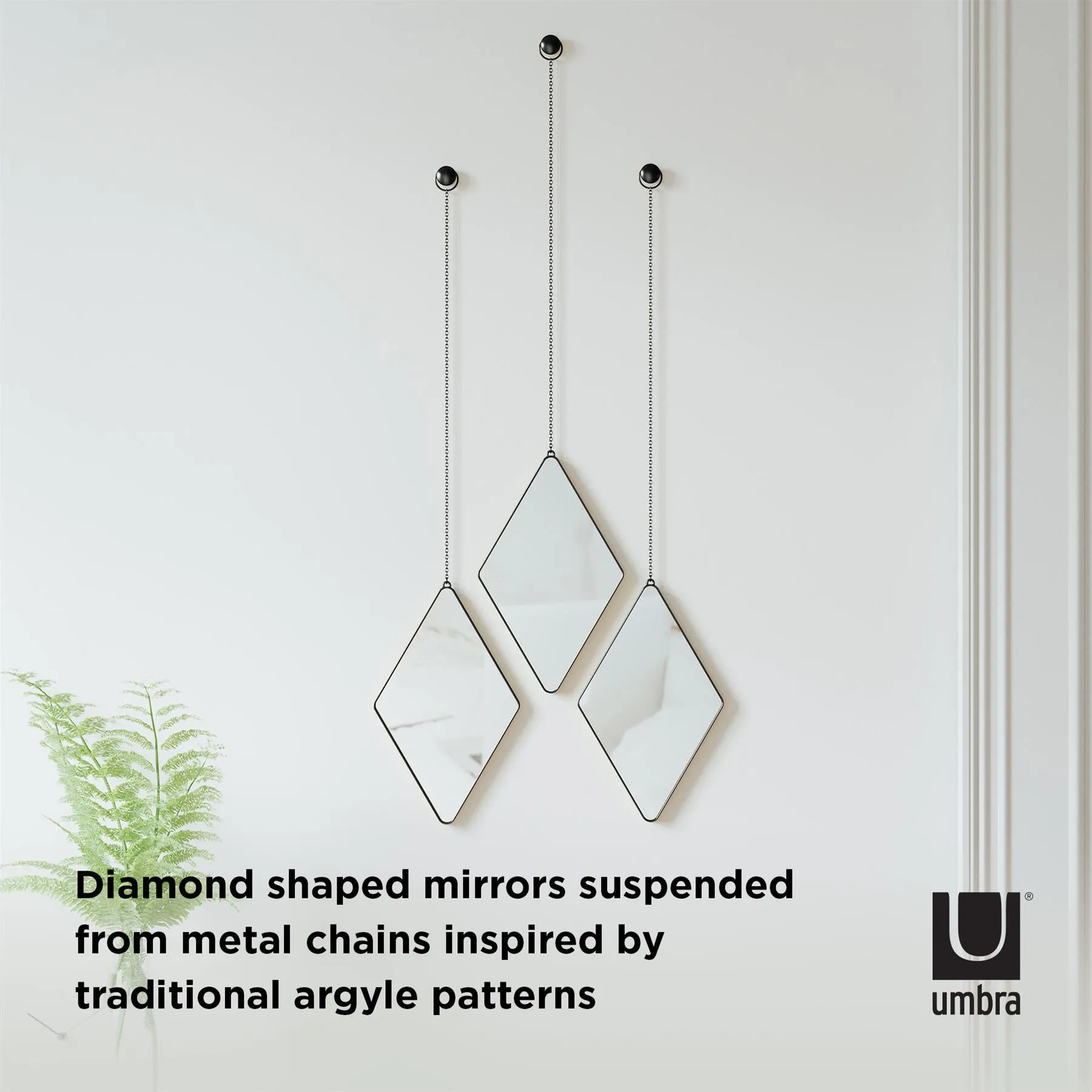 Umbra Dima Diamond Shaped Set of 3 Mirrors with Hanging Chains