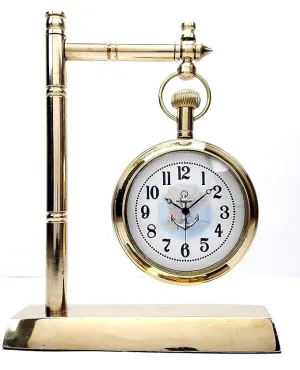 Vintage Handcrafted Beautiful Antique Style Brass Hanging Table Clock with Stand Home Office Decorative Gift Watch Golden