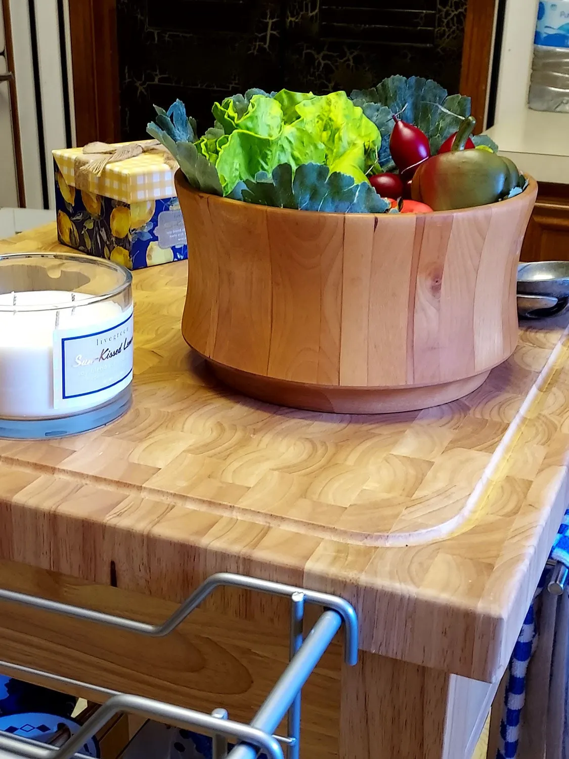 VINTAGE WILLIAMS SONOMA RETIRED CLASSIC YELLOW BIRCH WOOD SALAD BOWL JOHN MCLEOD DESIGN MADE IN VERMONT, USA