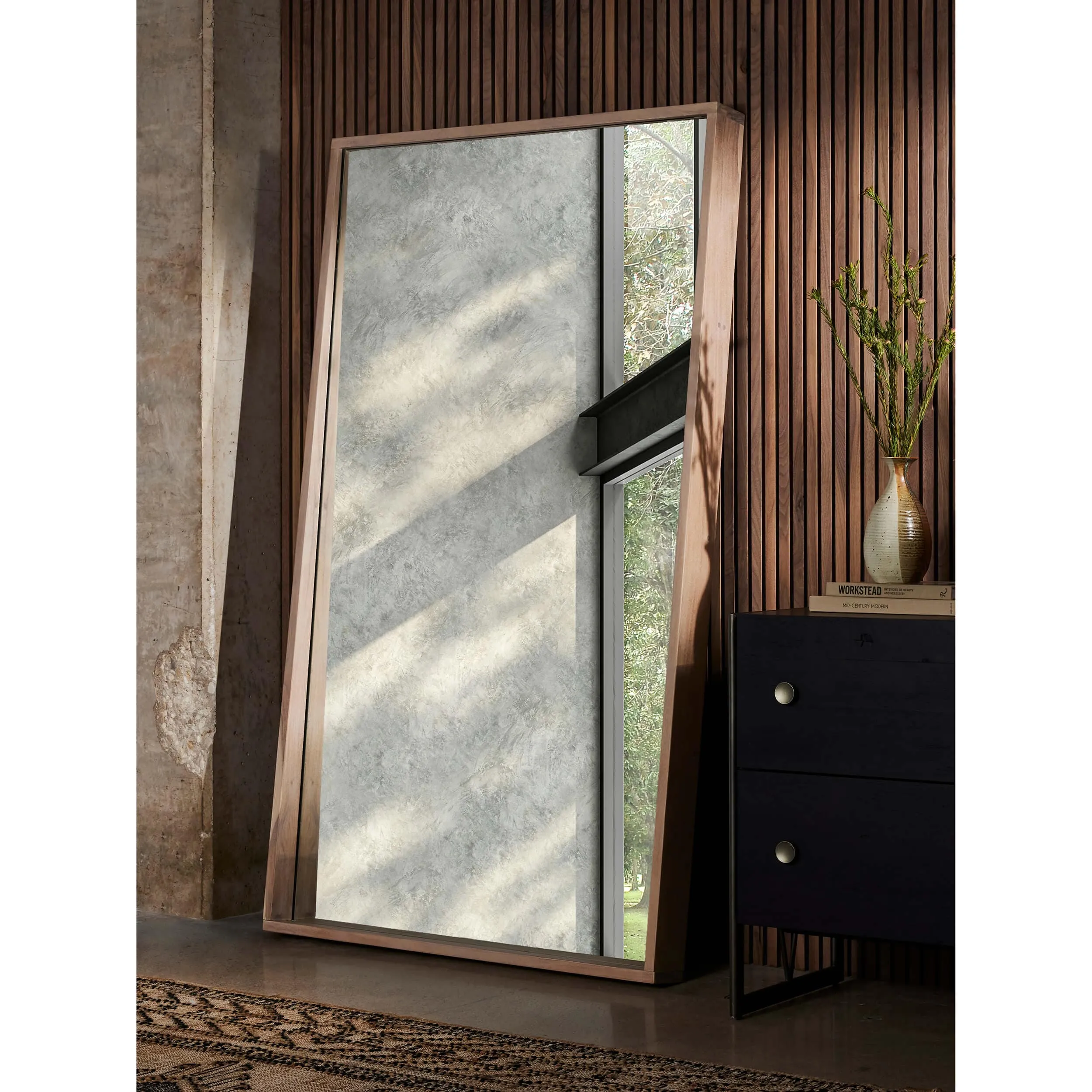 Vora Floor Mirror, Whitewash Acacia