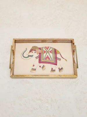 Westside Home Multicolour Elephant Pattern Serving Tray- Large