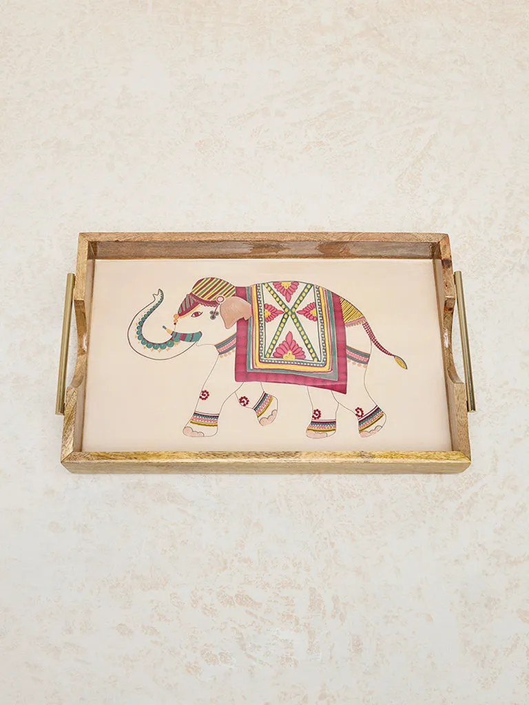 Westside Home Multicolour Elephant Pattern Serving Tray- Large