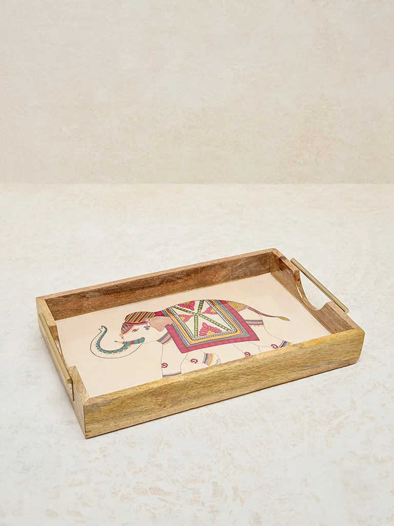 Westside Home Multicolour Elephant Pattern Serving Tray- Large