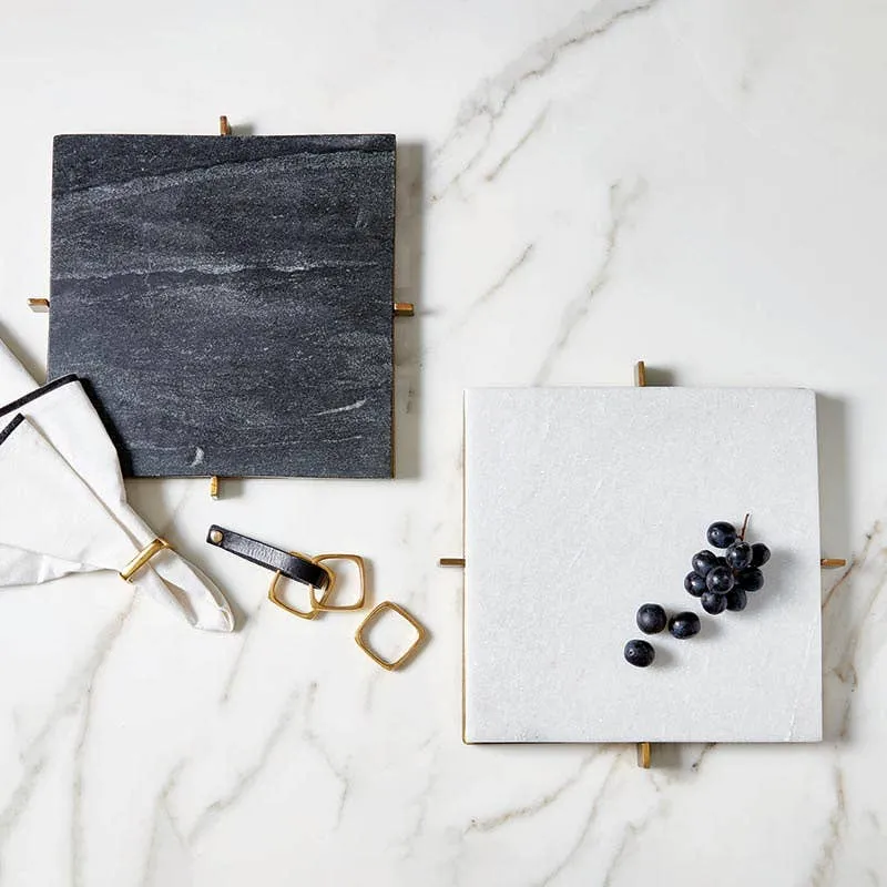 White Marble Tray with Metal Stand