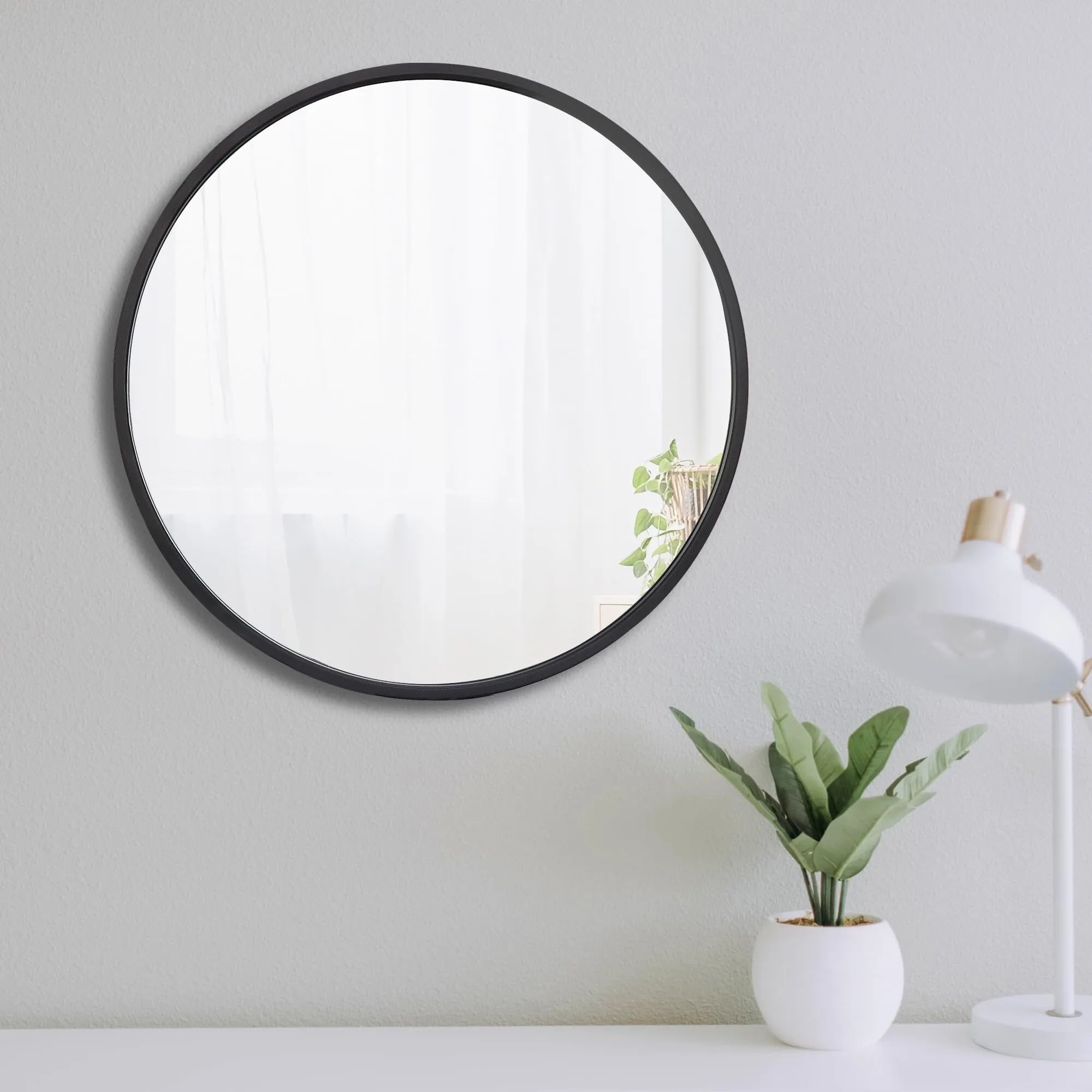 WHITESTONE HOMEDECOR Wall Mirror for Living Room Bedroom Bathroom 12 inch Round Black