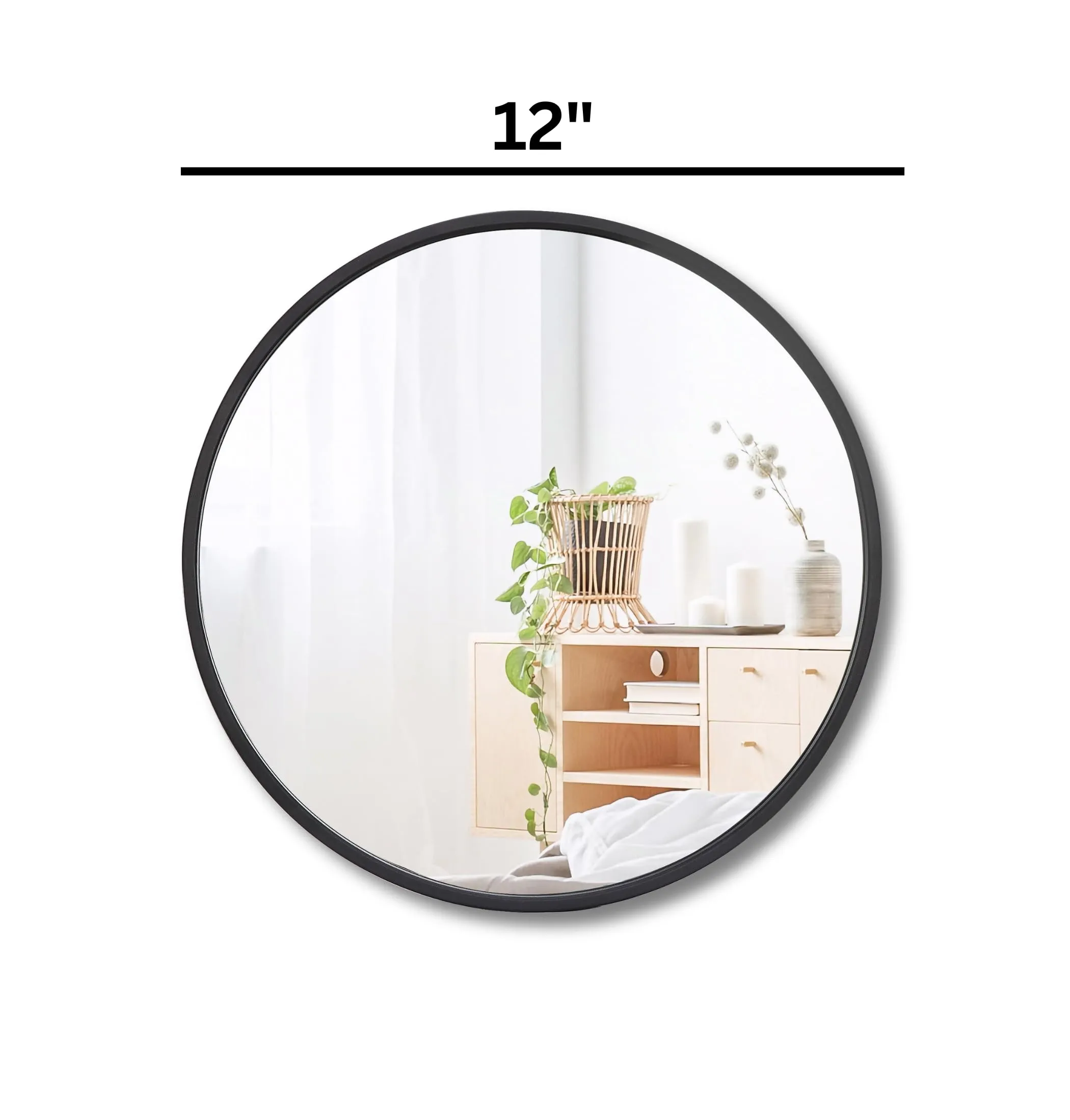 WHITESTONE HOMEDECOR Wall Mirror for Living Room Bedroom Bathroom 12 inch Round Black