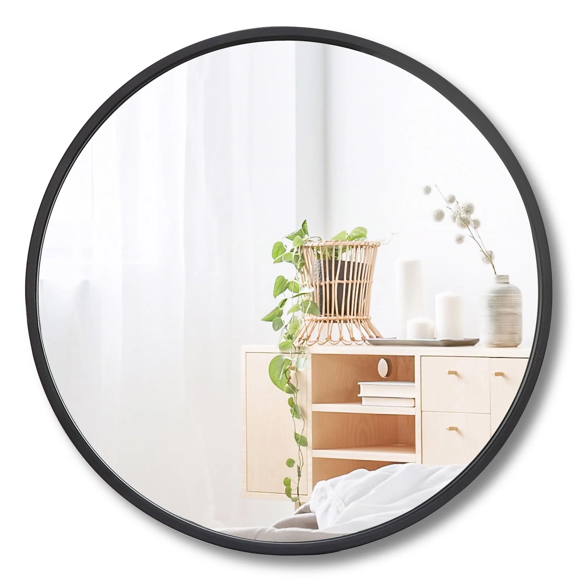 WHITESTONE HOMEDECOR Wall Mirror for Living Room Bedroom Bathroom 12 inch Round Black