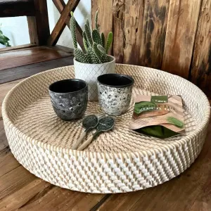 Wicker V Round Tray Whitewash